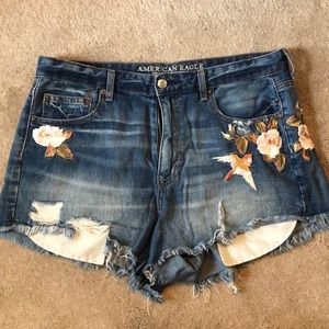 American Eagle cut off embroidered denim shorts